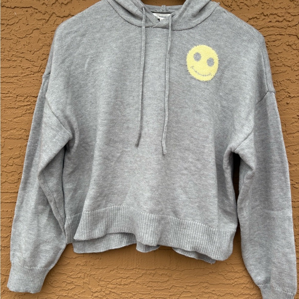 Cozy Gray Hoodie with Yellow Smiley